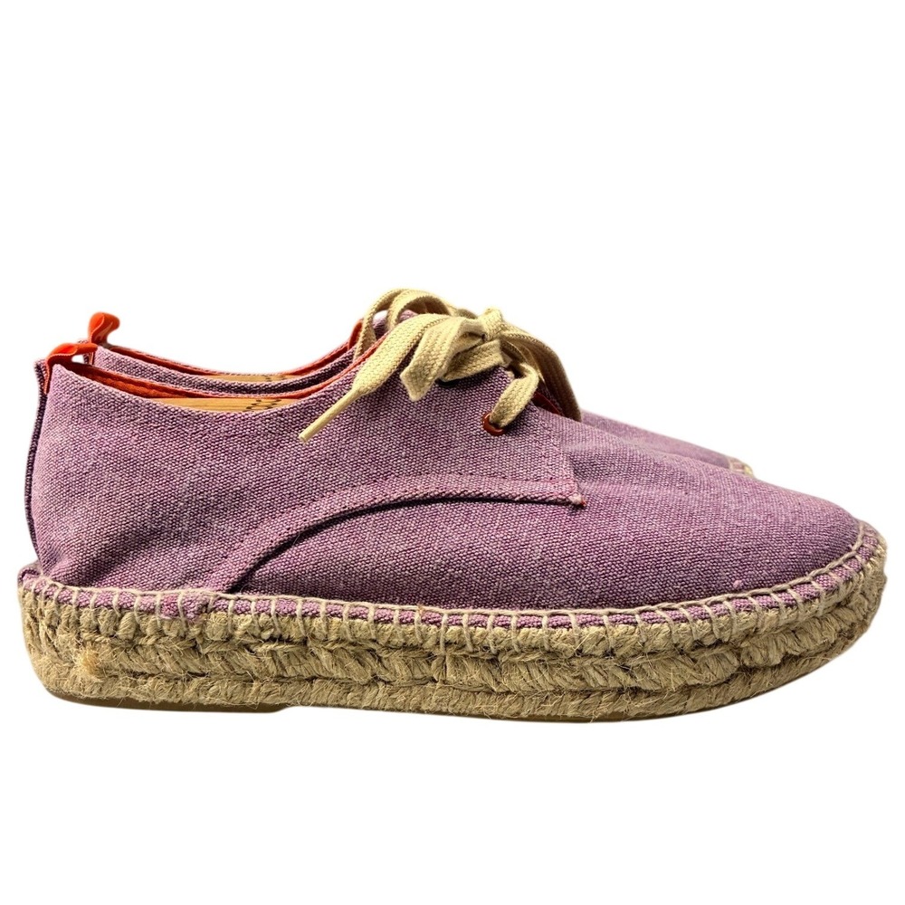 Abarca Espadrille Lace Up Platform Womens 37 Purple Canvas Spanish Casual